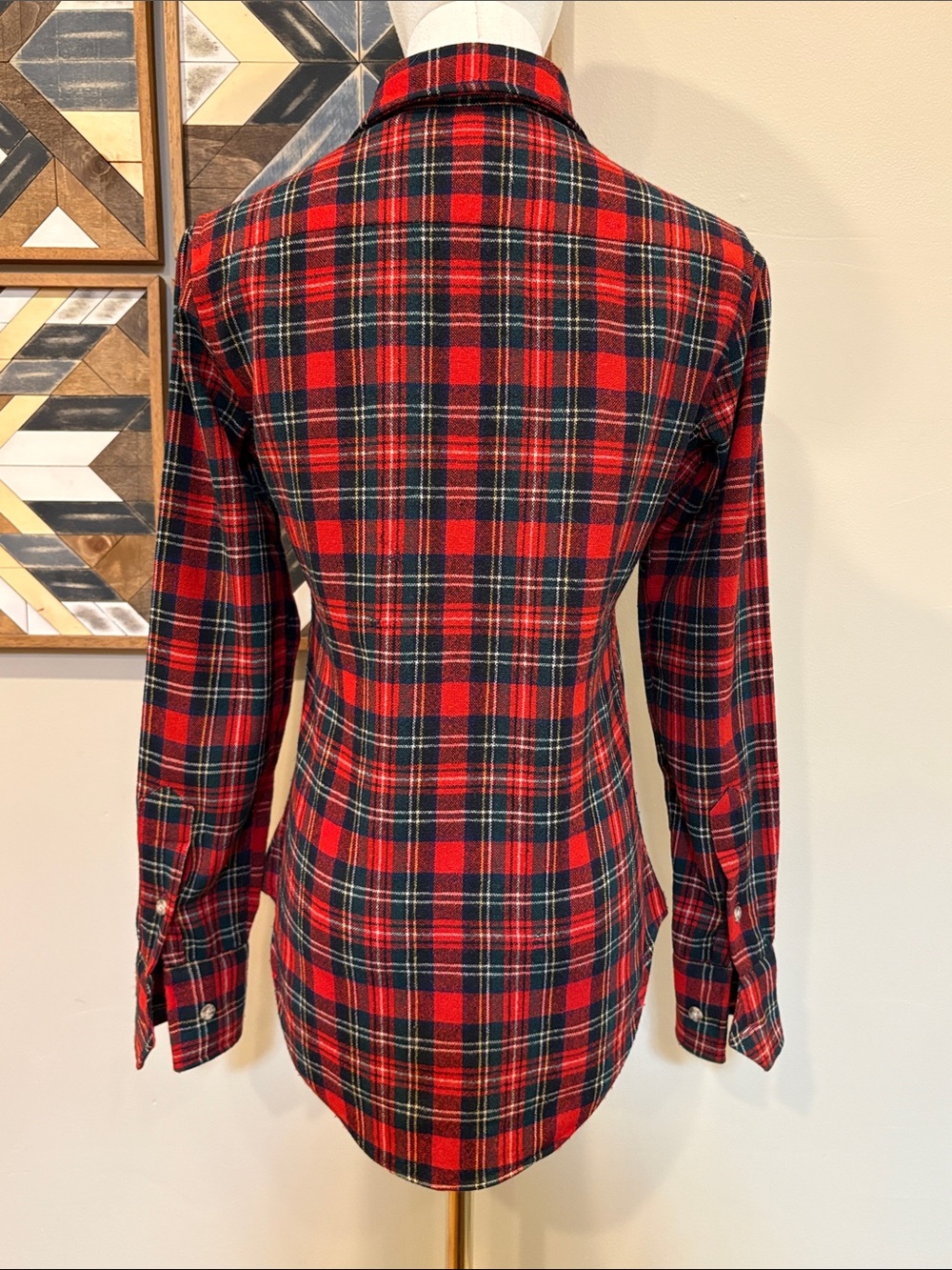 Vintage Ralph Lauren 70s Plaid Button Down Leather Patch Top size 8 *As-Is* - Picture 6 of 16